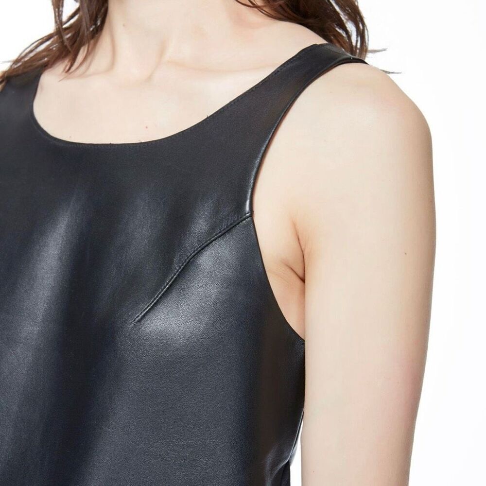 Shui Chen Lambskin Tank Top with Silk Peplum Back BLACK